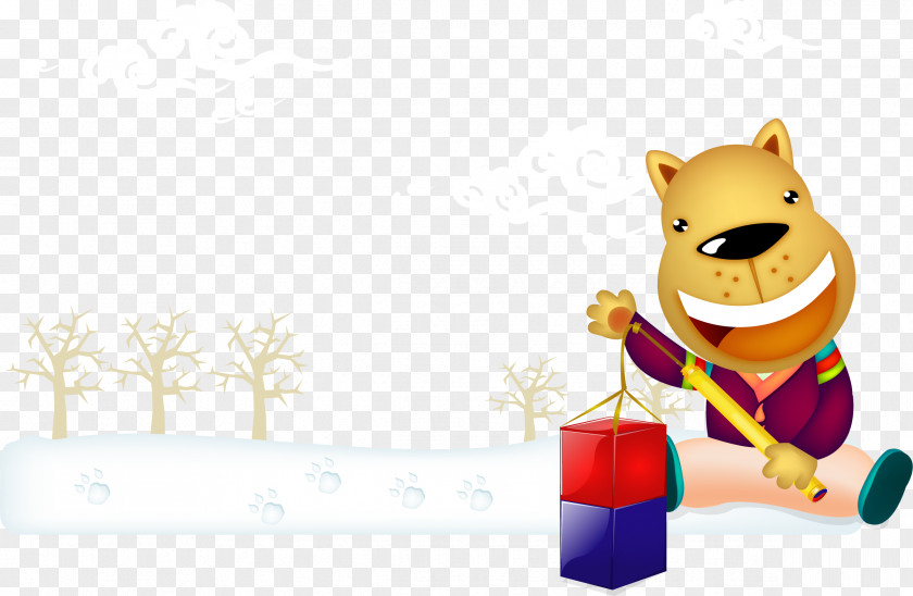 Cartoon Vector Carrying A Puppy Gift Dog Chinese New Year Illustration PNG