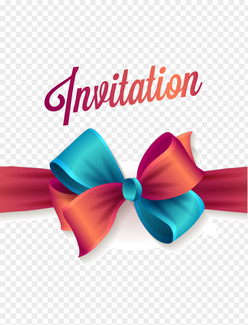 Invitation Red And Blue Ribbons Wedding Birthday Party Microsoft PowerPoint PNG