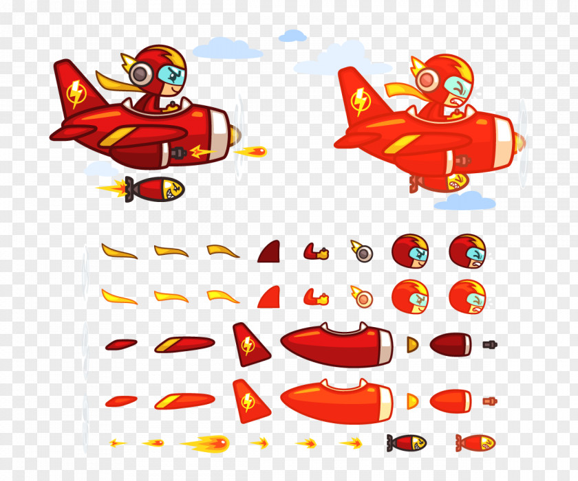 Handpainted Monster Red Plane Game Thunder Airplane Pixel Clip Art PNG