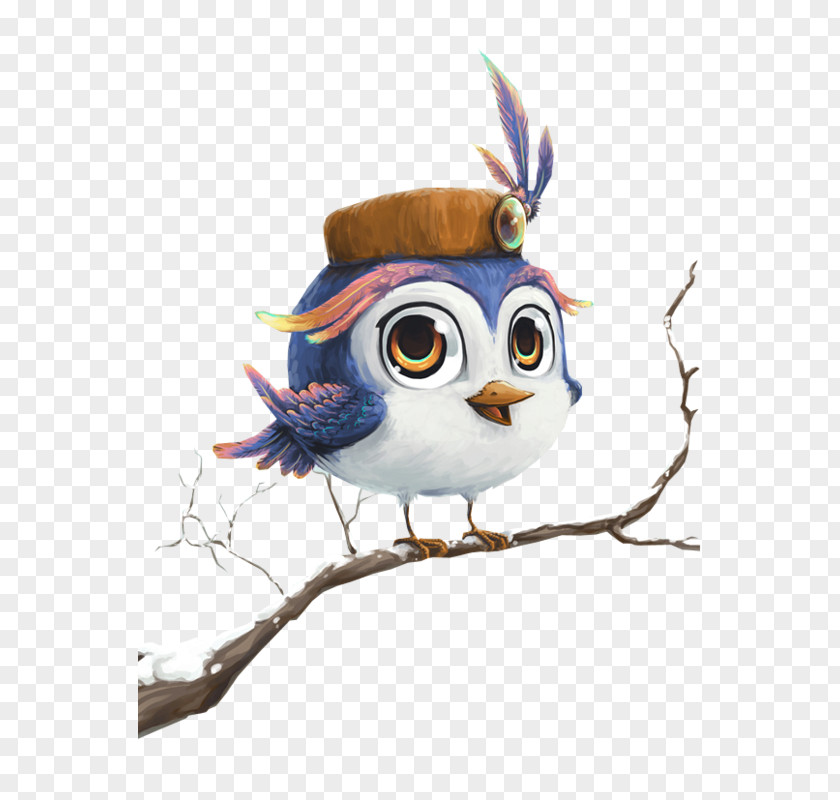 Hand-painted On The Hat Stand Branch Cute Bird Drawing Winter PNG