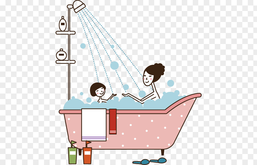 Vector Painted Bathtub Bathing Mother Child Bubble Bath PNG