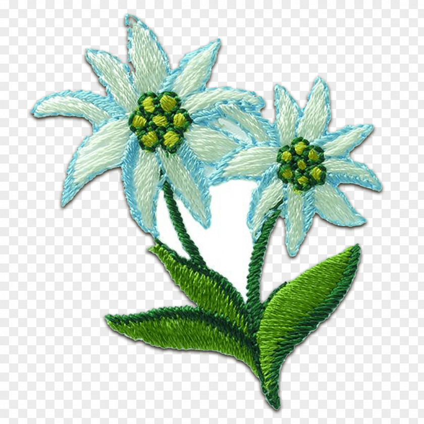 Flower Edelweiss Embroidered Patch Embroidery Green PNG