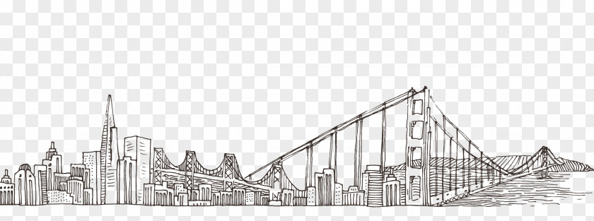 Cute Landscape Brooklyn Bridge Golden Gate Drawing Vector Graphics Painting PNG