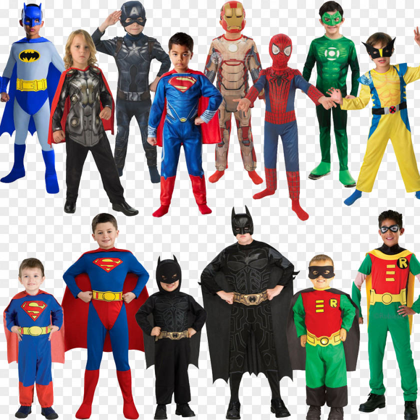 Halloween Costumes Kids Cartoon Characters Batman Robin Superman Superhero Costume Party PNG