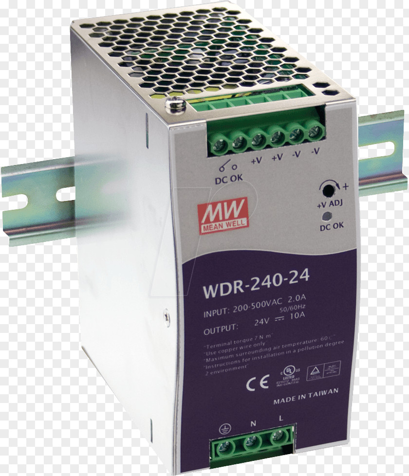 Power Supply Mean Well WDR-240-24 DIN Rail SDR-240-24 Converters MEAN WELL Enterprises Co., Ltd. PNG