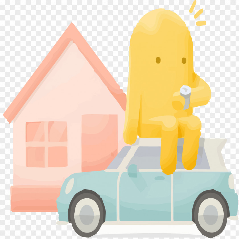 Hand-painted Houses And Cars PNG