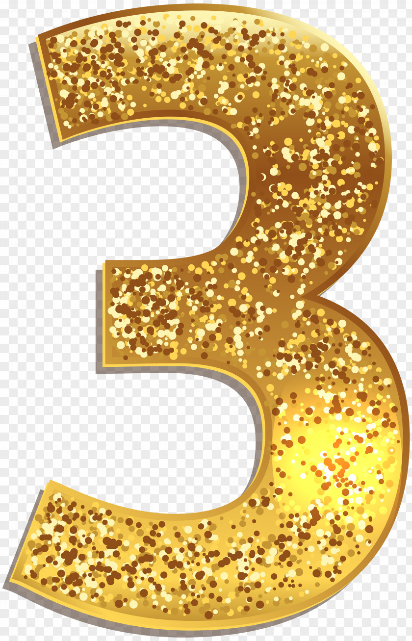 Number Three Gold Shining Clip Art Image PNG