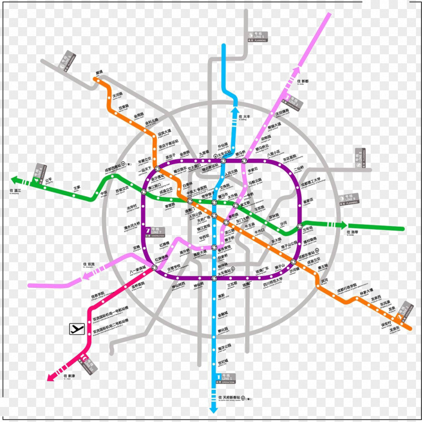 Chengdu Subway Map Xipu Railway Station Jinjiang District Line 7 2 Rapid Transit PNG