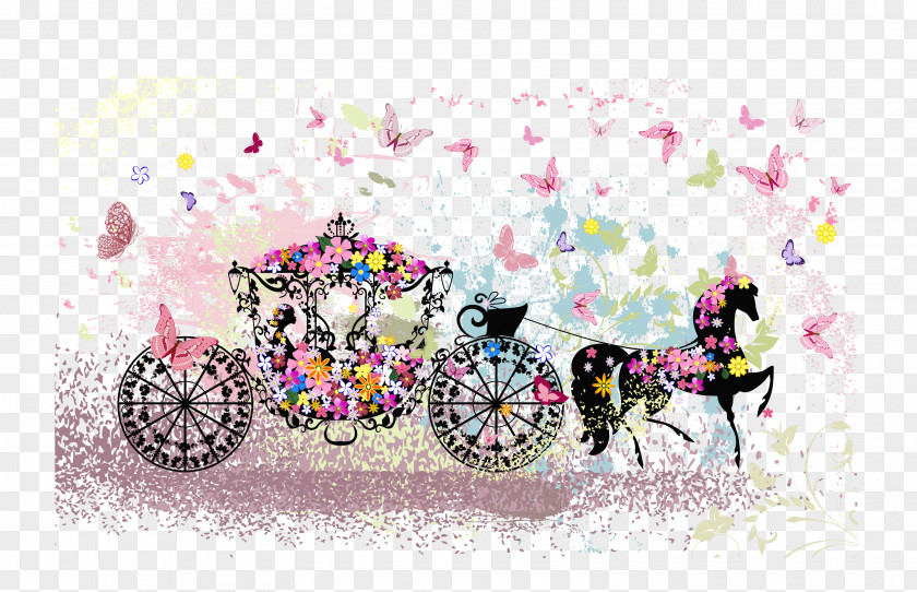 Pink Cartoon Fantasy Fairy Tale Cinderella Carriage Cart PNG