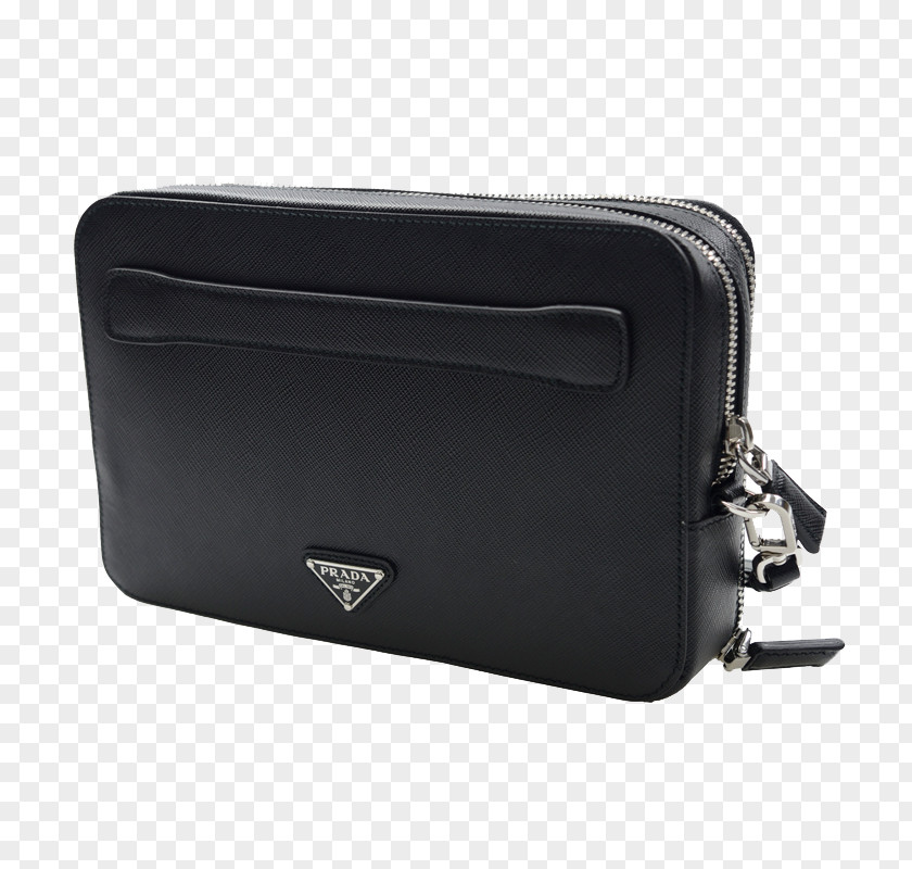 PRADA Prada Men's Black Leather Zipper Clutch Bag Briefcase PNG
