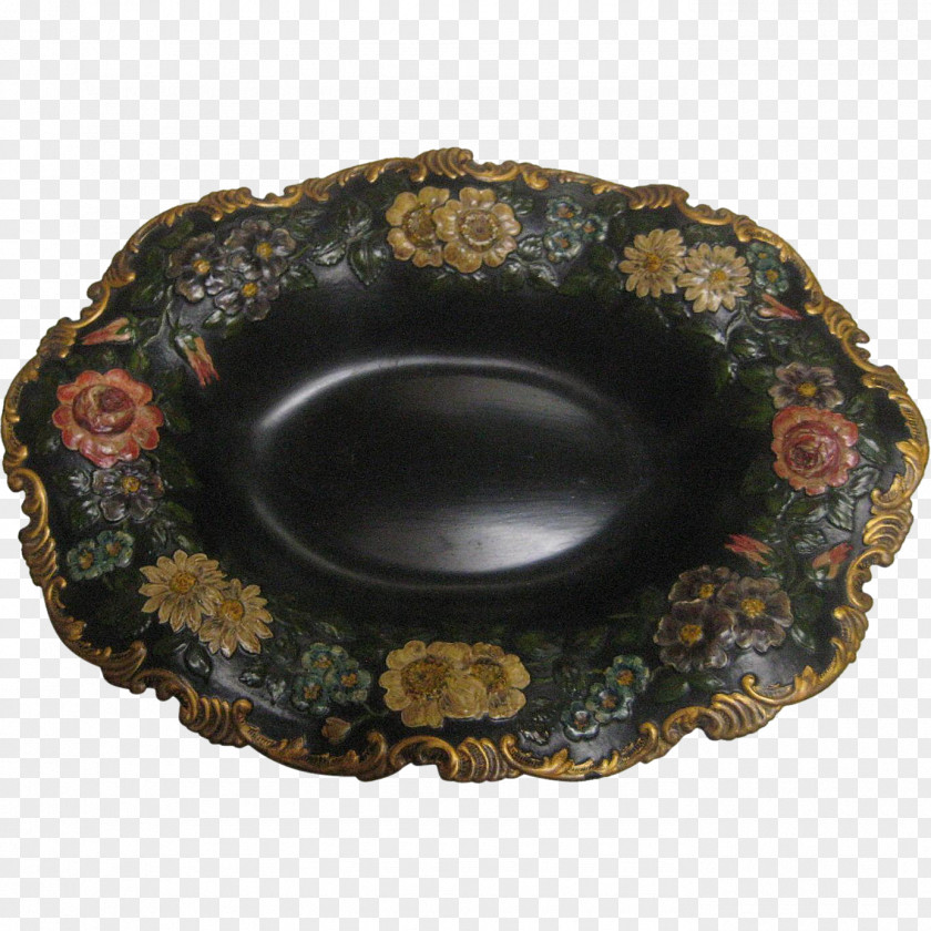 Hand-painted Flowers Decorated Metal Tableware Bowl Copper PNG