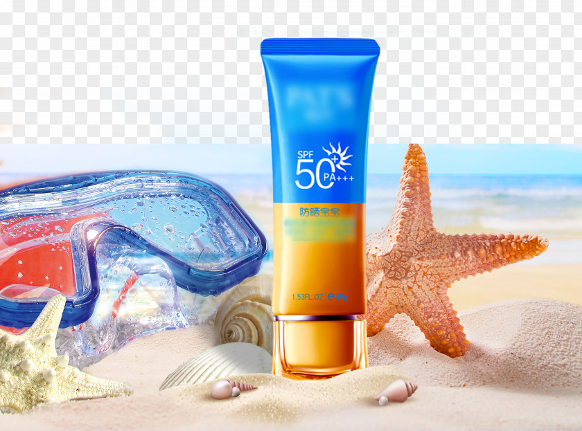 Seaside Beach Sunscreen Cosmetics Cream Wallpaper PNG