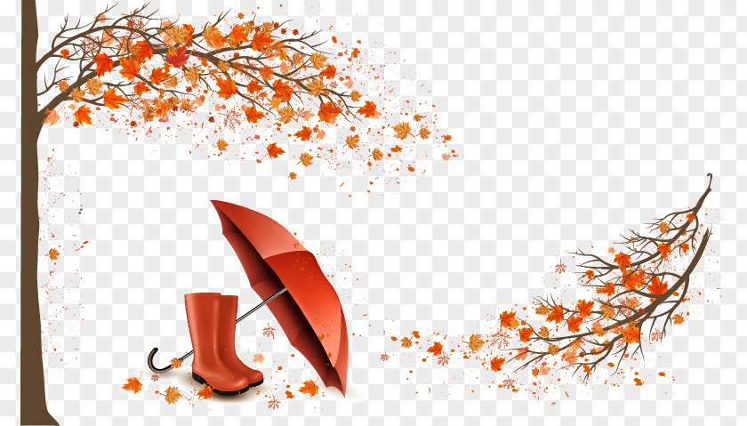 Leaves And Boots Autumn Umbrella Royalty-free Illustration PNG