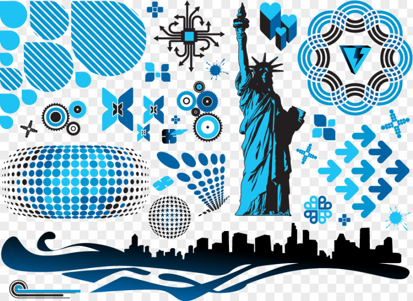 Vector Blue Statue Of Liberty In New York Download Adobe Illustrator Clip Art PNG