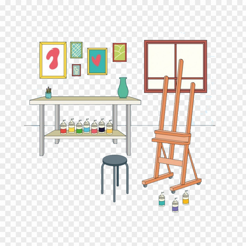 Hand Painted Design Studio Easel Painting Art PNG