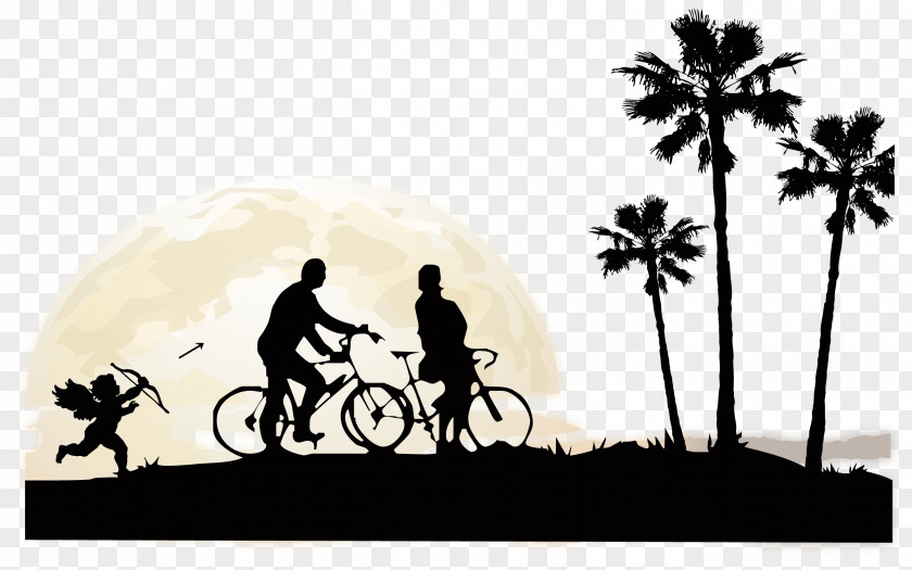 Bike Lovers Angel Coconut Tree Silhouette Designer Graphic Design PNG