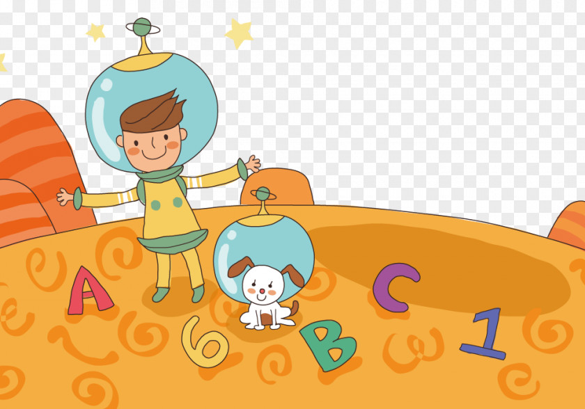 Space Boy And Dog Childrens Drawings Puzzle Illustration PNG