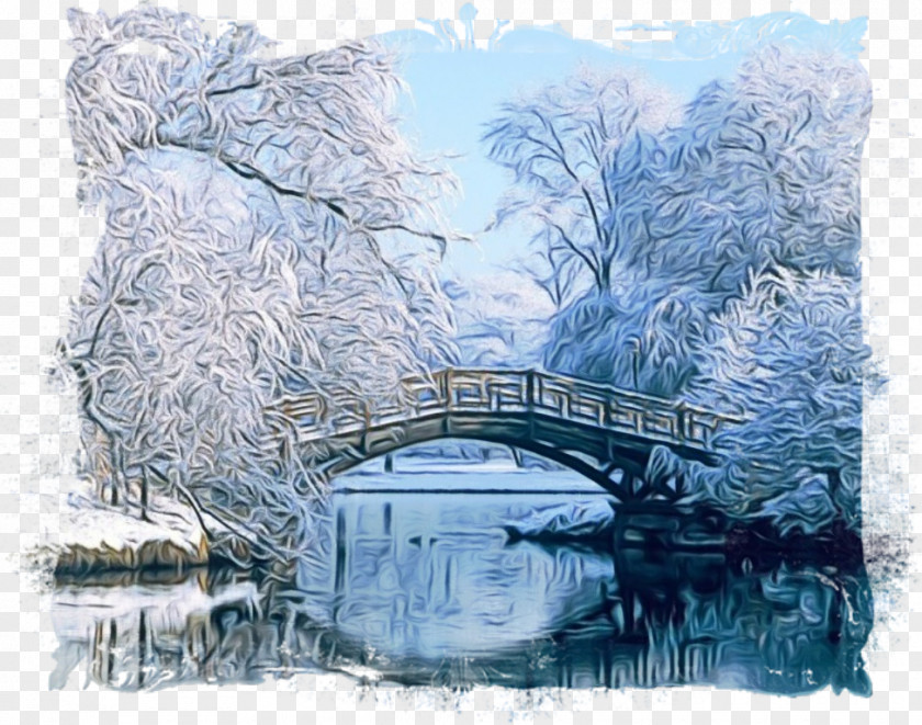 Landscape Drawing Bridge Snow Waterway Winter Arch PNG