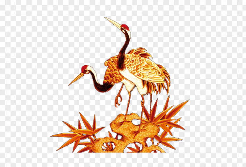 Crane Red-crowned Ink Wash Painting Bird PNG