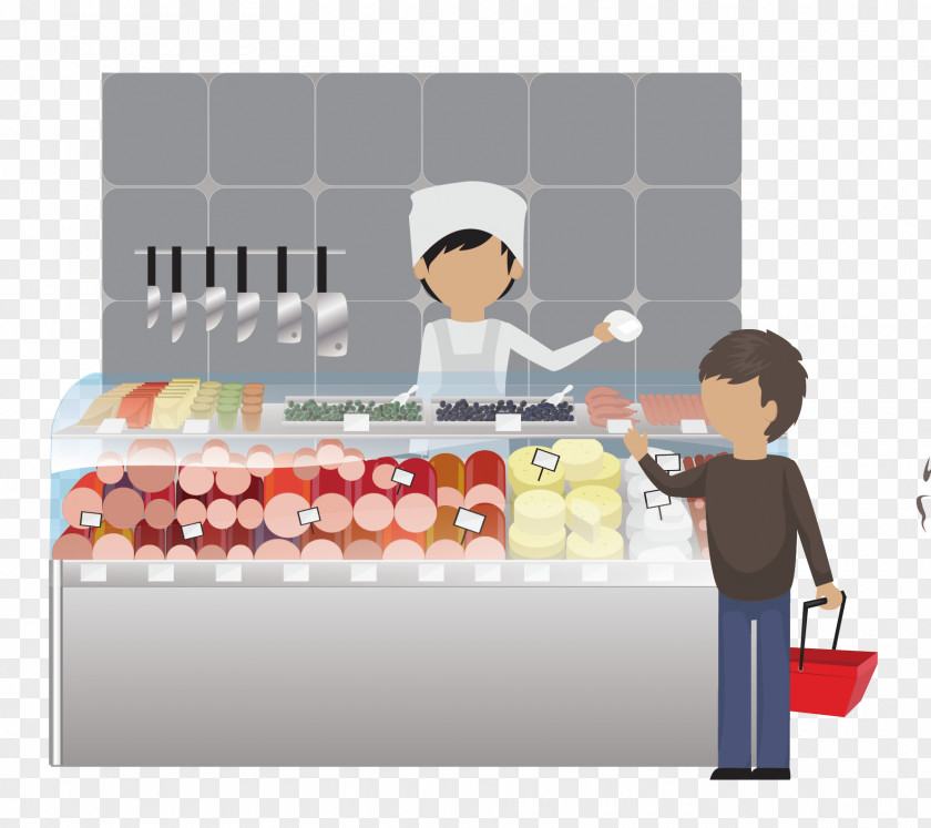 Vector Cartoon Hand Painted Businessman Supermarket Icon PNG