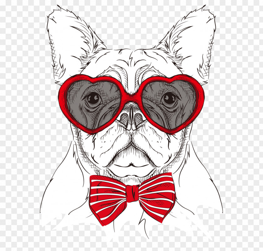 Cartoon Dog's Head Painted Glasses Bow Tie PNG