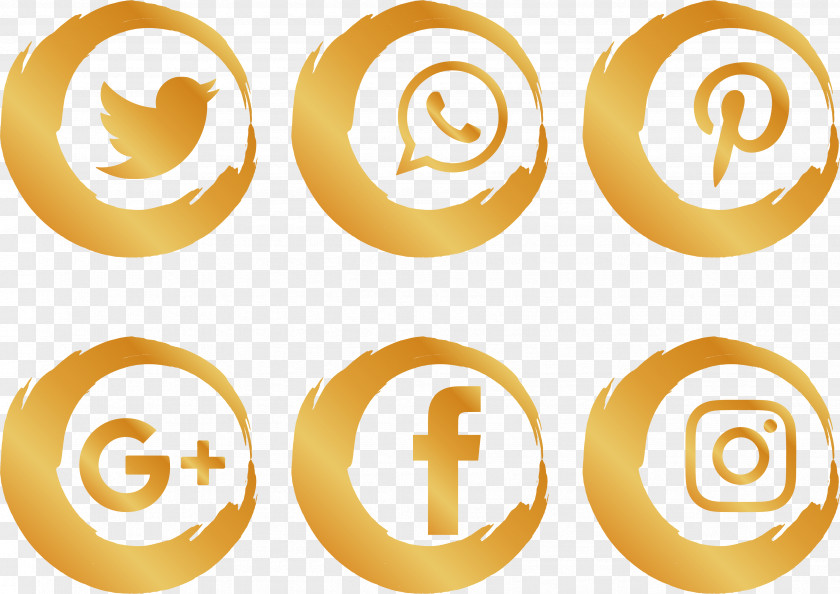 Gold Brush Social Icons Media Network Icon PNG