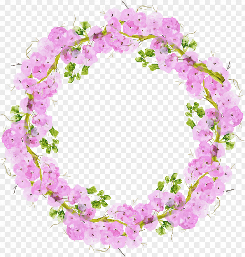 Pink Floral Wreath Design Watercolor Painting PNG