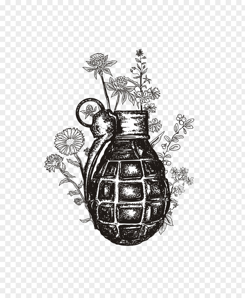 Black Grenade Tattoo Weapon Illustration PNG