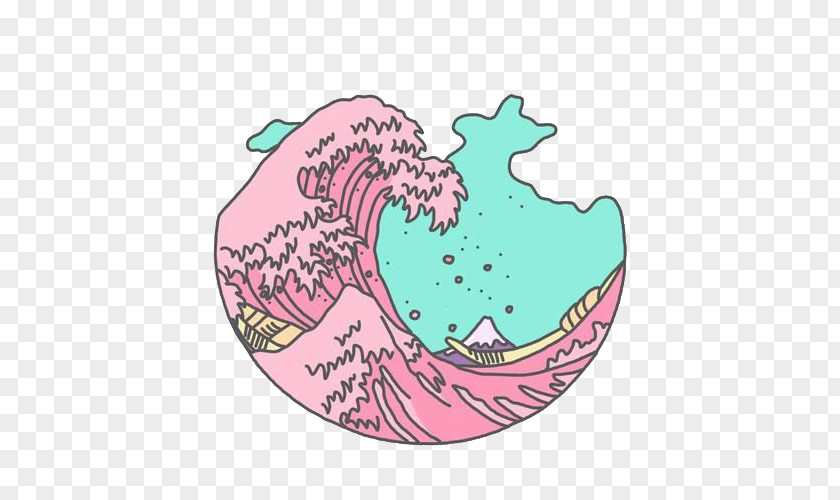 Japan The Great Wave Off Kanagawa T-shirt Anime Drawing PNG off Drawing, Cartoon pink sea Free matting material, wave clipart PNG