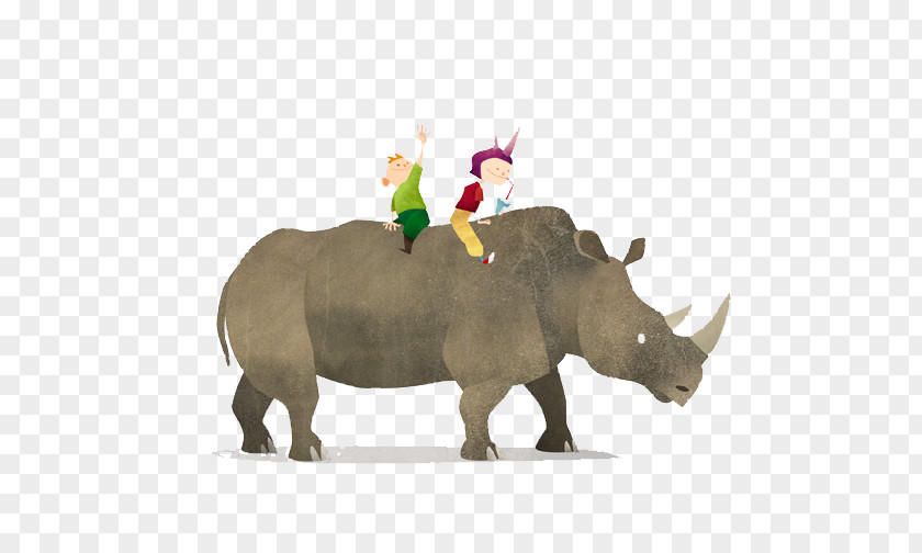 Children Riding In The Back Of Rhino Rhinoceros Printmaking Dog Illustration PNG