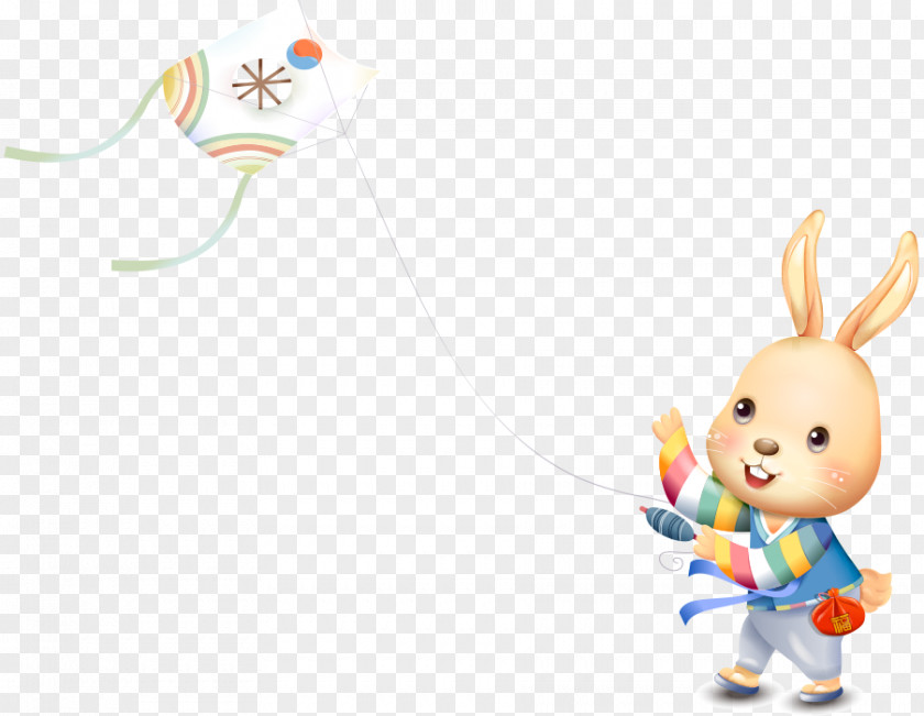 Hand Drawn Cute Cartoon Rabbit Fly A Kite Easter Bunny Drawing PNG