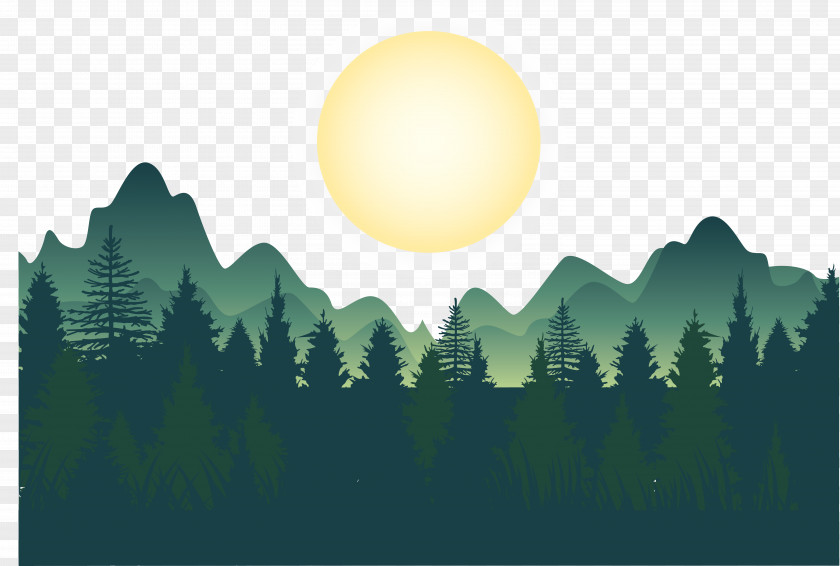 Night Deep Forest Mountains Vector Wallpaper PNG
