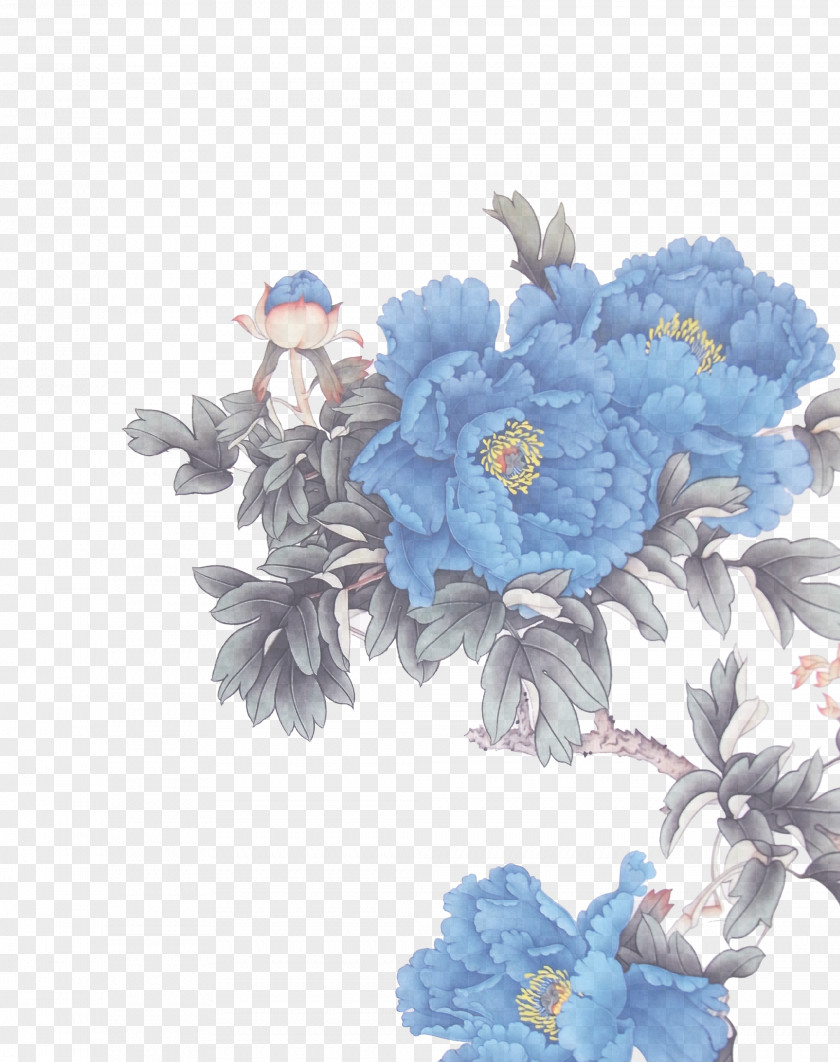 Blue Flowers Chinese Painting Art Poster Ink Wash PNG