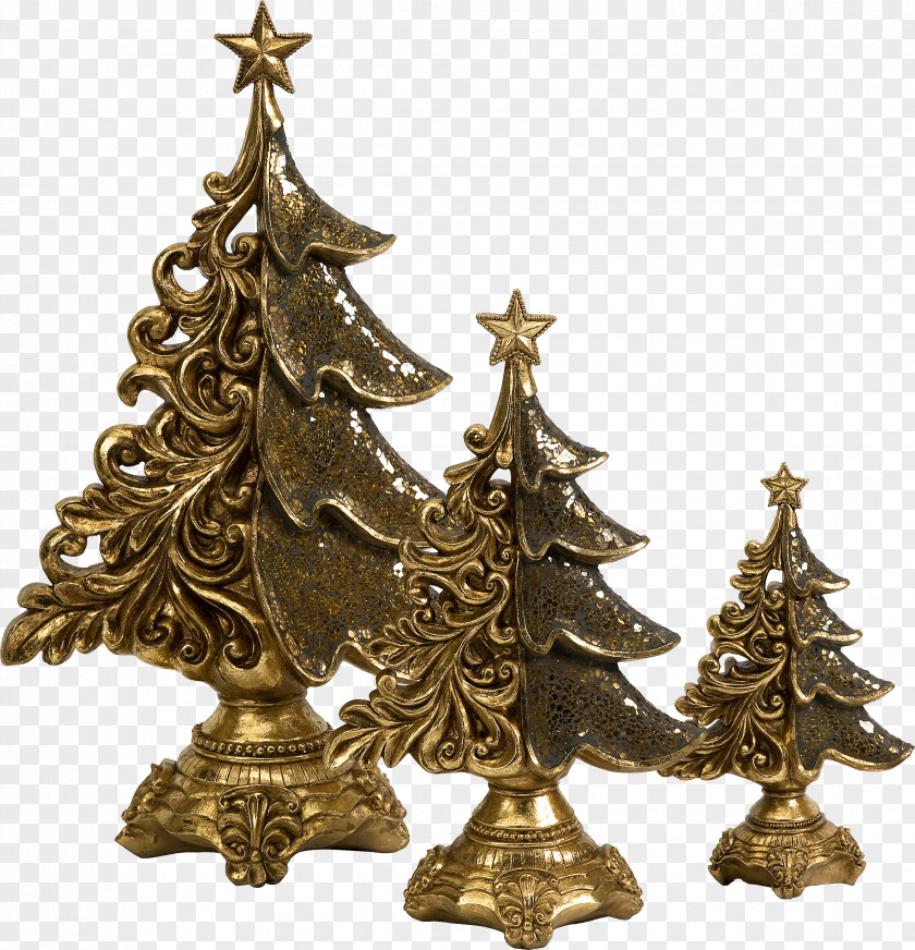 Golden Statue Christmas Tree New Year Spruce Clip Art PNG