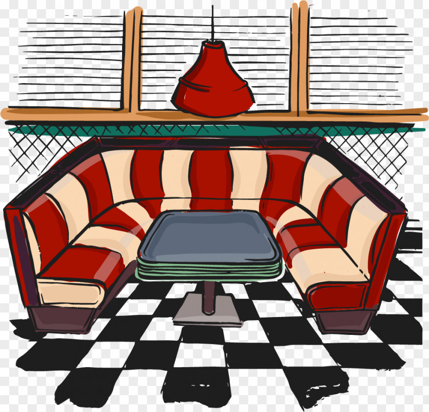 Vector Hand-painted Sofa Coffee Table Cafe Couch PNG