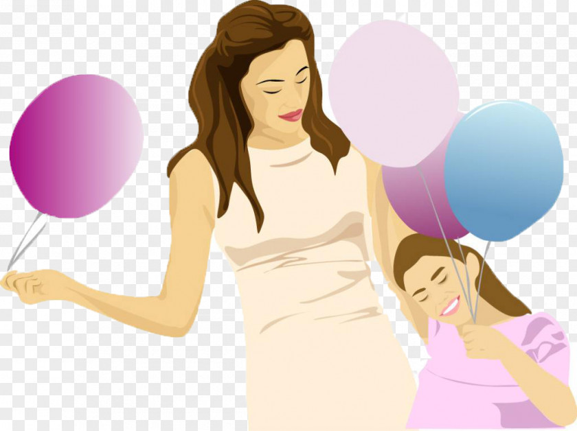 Two Beauties Holding Balloons Mother Daughter Son Euclidean Vector Child PNG