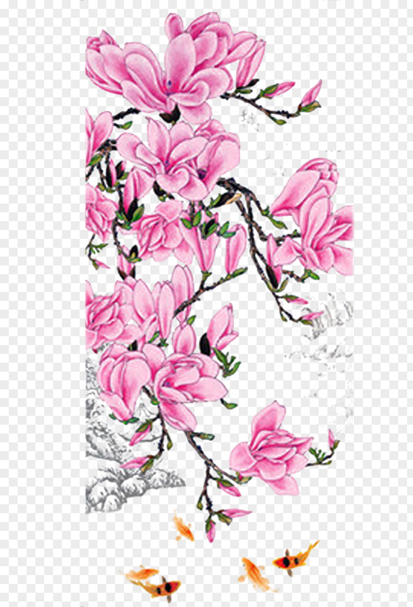 Pink Flowers Floral Decoration Material Design Flower Painting PNG