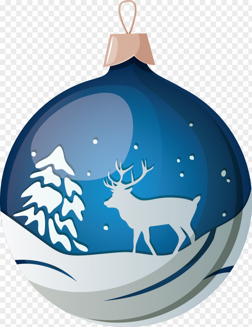Hand-painted Blue Christmas Reindeer Ball Ornament PNG