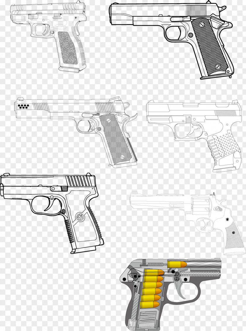 2017 Pistol Artwork Painted In Black And White Color Firearm Weapon Handgun PNG