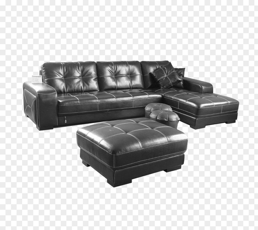 Black Sofa Loveseat Ottoman Couch Stool PNG