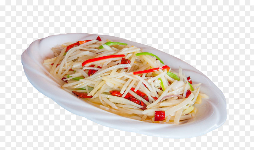 Dual Pepper Potato Chow Mein Chinese Noodles Green Papaya Salad Thai Cuisine PNG