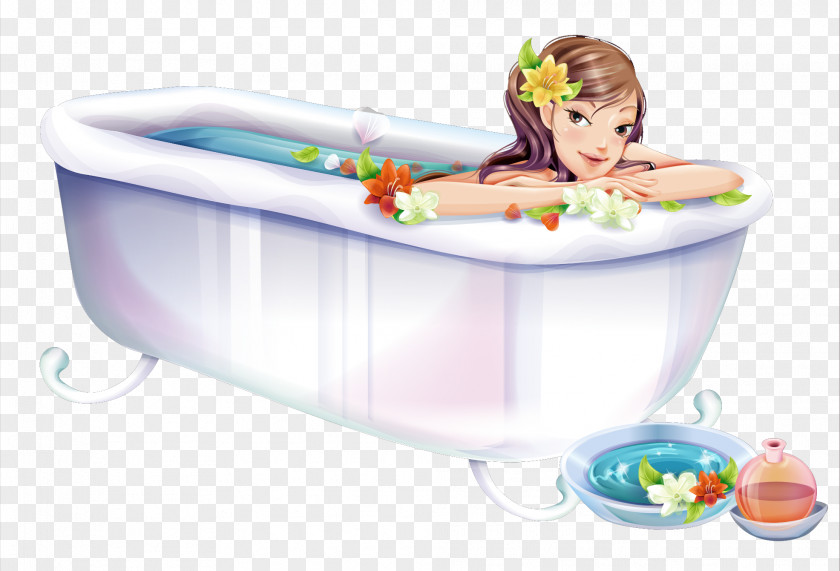 Girls Bathing Bathtub Drawing PNG