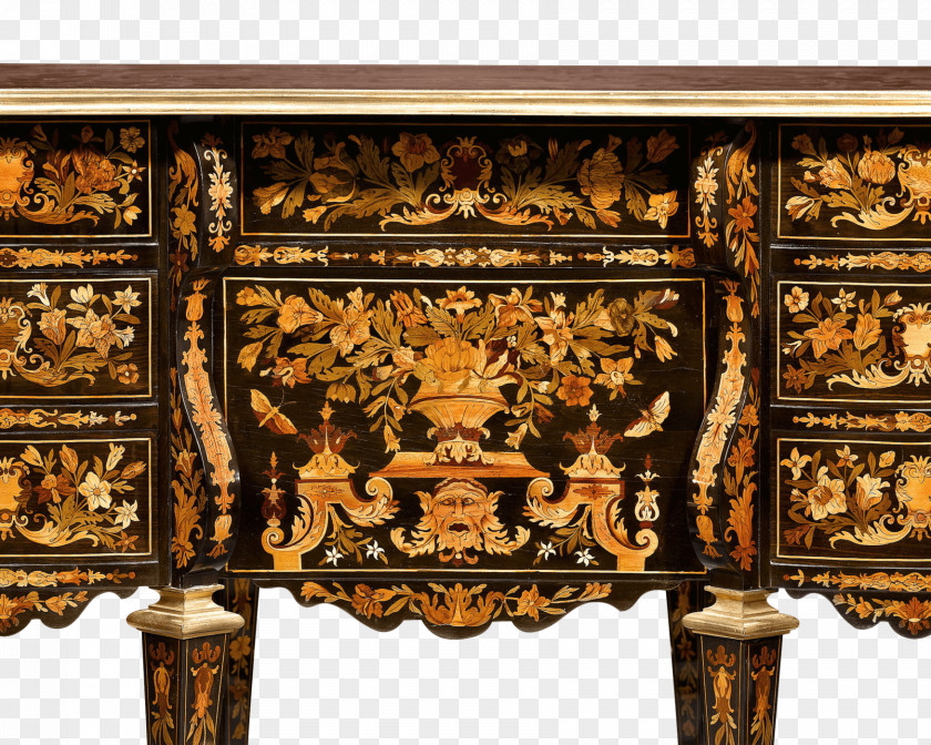 Antique Furniture Table Writing Desk Marquetry PNG