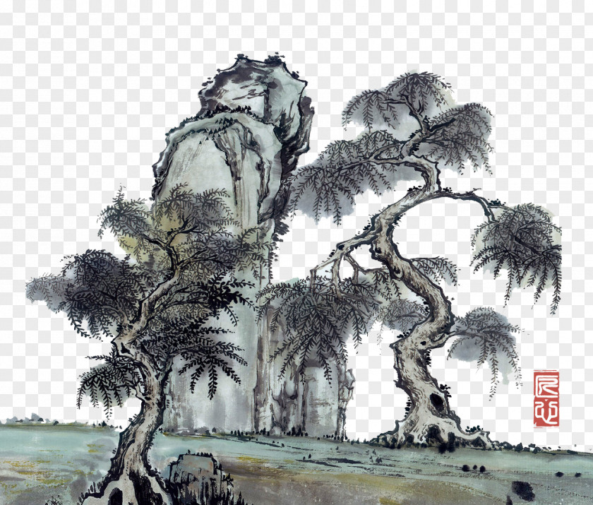 Hotel Pictures Of Rockery U56fdu753bu5c71u6c34 Ink Wash Painting Chinese PNG