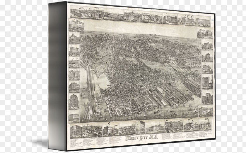Vintage Maps Jersey City Gallery Wrap Picture Frames Canvas Art PNG