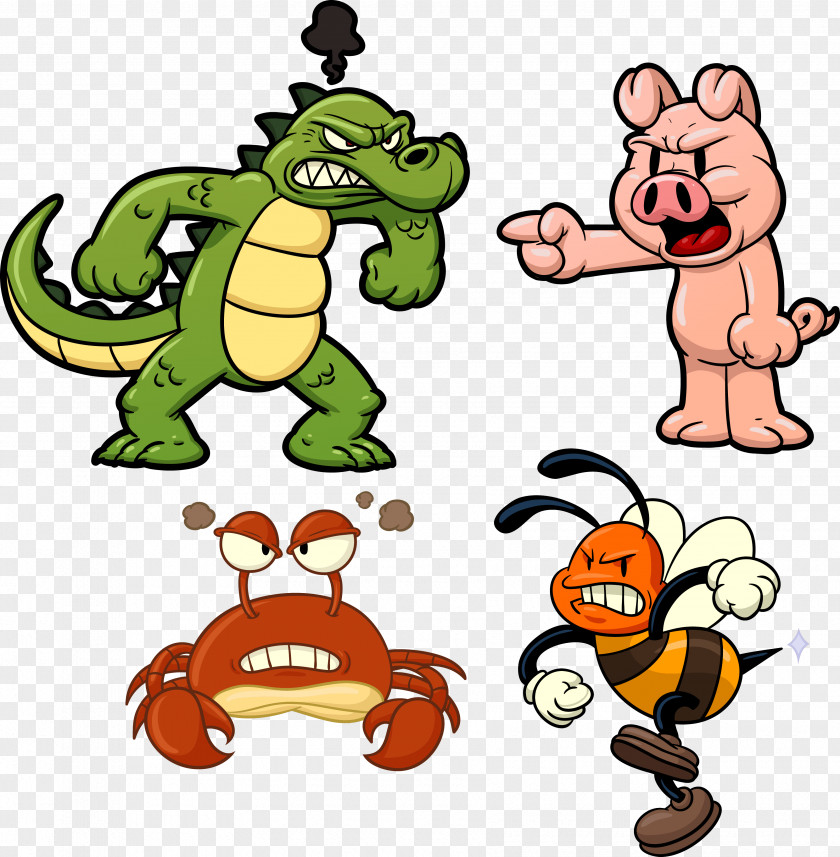 Vector Cute Cartoon Animals Angry Crocodile Apidae Honey Bee PNG