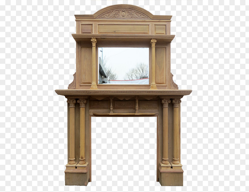 Victorian Fireplace Mantel With Mirror Insert Stove PNG