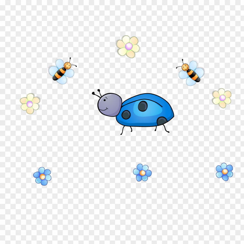 Children Style Flowers Bee Insect Ladybird PNG