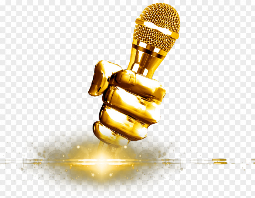 Karaoke Studio Microphone Singing PNG Singing, Creative microphone, gold hand holding microphone illustration clipart PNG