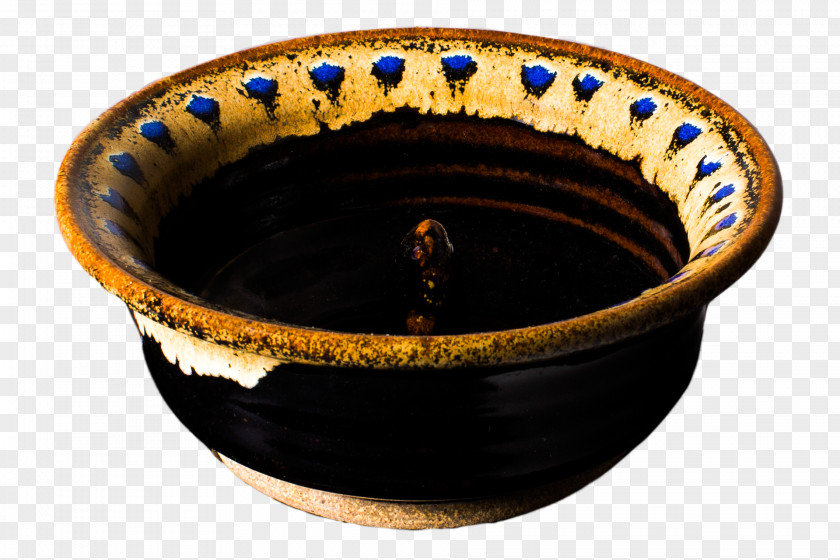 Wood Spoon Ceramic Bowl Cobalt Blue Pottery PNG